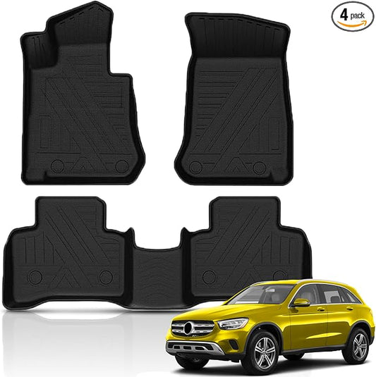 KUST Floor Mats for 2016-2022 Mercedes Benz GLC 300/350e/43 AMG Accessories | 1st & 2nd Row Floor Liners, Full Coverage, All Weather Protection, TPE Rubber, Raised Edge