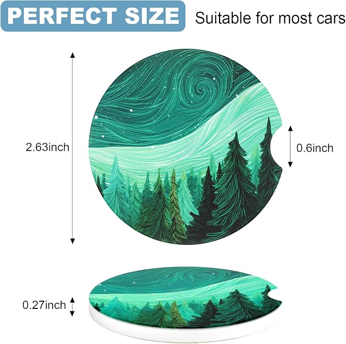 2 Pack Car Cup Holder Coaster, 2.63 inch Anti Slip Insert Absorbent Ceramic Car Coaster with Cork Base and Finger Notch, Cute Car Accessories Interior for Women, Cute Car Coasters.
