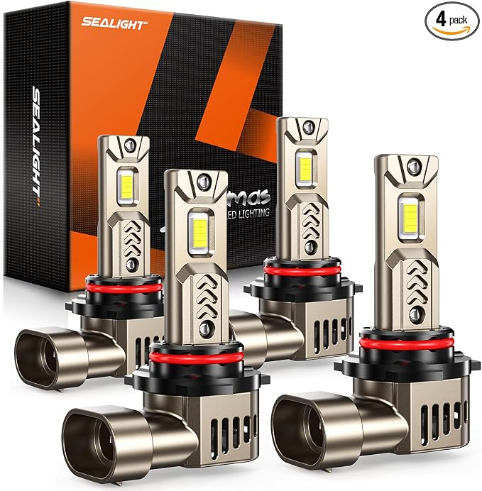 SEALIGHT 9005/HB3 9006/HB4 LED Bulbs Combo, 10X Super Bright 90000LM Driving Light, 1:1 Real Size L2S Light Bulb, 6500K Cool White, 3 Min Plug-N-Play, IP68 Waterproof, Pack of 4