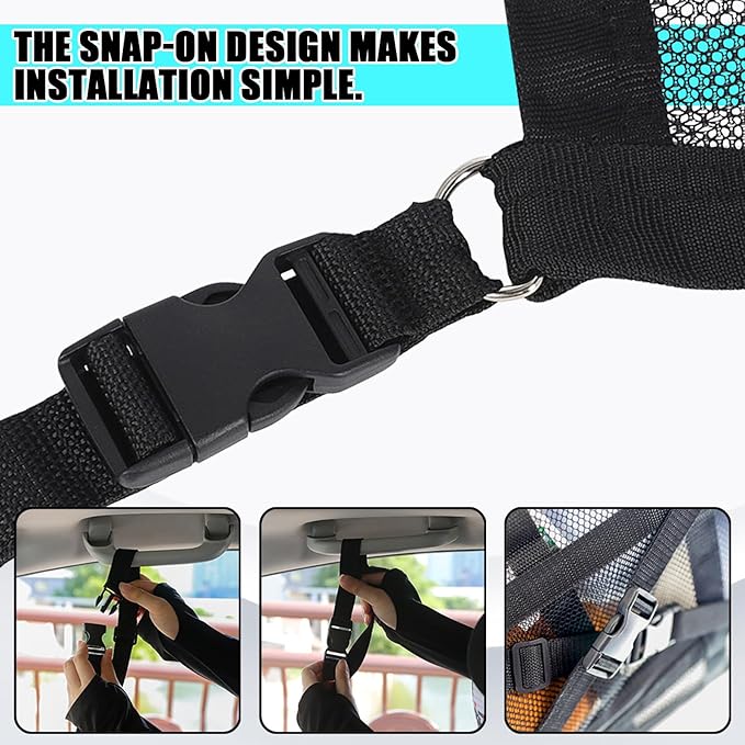 Car Ceiling Cargo Net for Pickup Truck Bed 31.5"x21.6" Double-Layer Mesh Roof Storage Organizer with Adjustable D-Buckle, Universal Overhead Net for SUV Van Camping Travel Road Trip Essentials