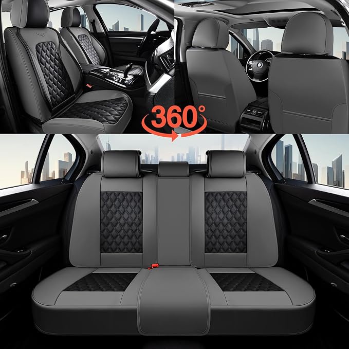 Coverado Universal Car Seat Covers Full Set, Minimalist Scratch-Resistant Waterproof Faux Leather Front & Rear Seat Protectors, Business Daily Driving – GrayBlack