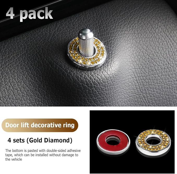 4PCS Bling Inner Car Door Lock Cover Stickers, Rhinestones Pull Rod Bolt Decorations, Crystal Auto Decals for Women Girls, Sparkly Car Door Lock Pin Caps for C Class C200L GLC260 C260L