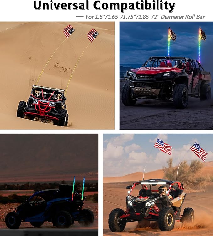 VAZESWIN 2PCS UTV Whip Light Mounts, LED Light Bar Mounting Brackets, Black | Sturdy Aluminium Alloy, CNC Machining, 360° Adjustable Off-Road Whip Flag Mounts for 1.5"/1.65"/1.75"/1.85"/2" Roll Cage Bars