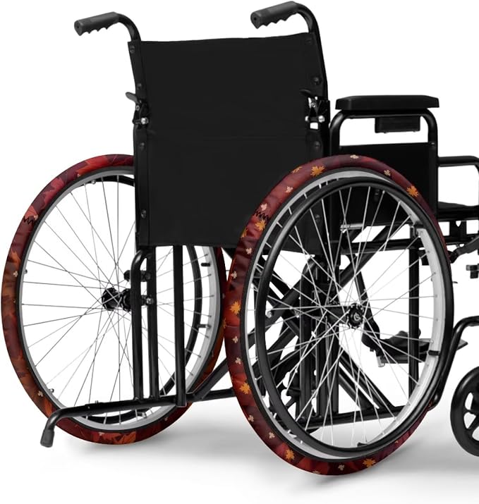 Wheelchair Wheel Covers Maple Leaf Painting 2 PCS Wheelchair Tyre Covers Neoprene Wheel Cover for Transport Wheelchair Wheels Thanksgiving Day Decorations