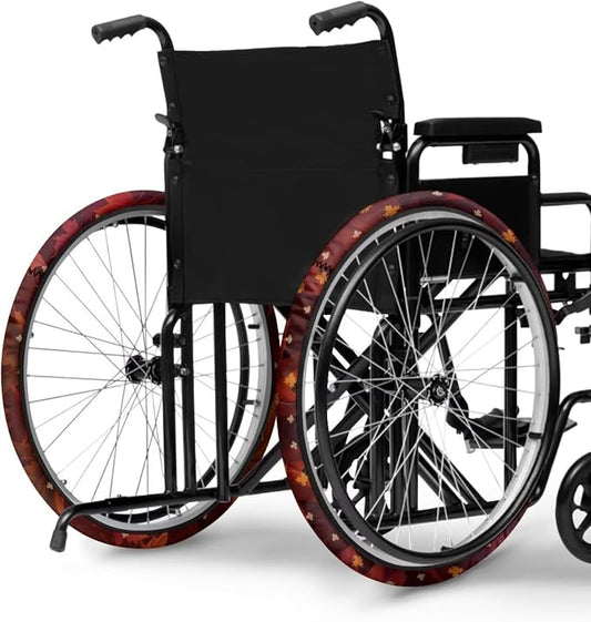 Wheelchair Wheel Covers Maple Leaf Painting 2 PCS Wheelchair Tyre Covers Neoprene Wheel Cover for Transport Wheelchair Wheels Thanksgiving Day Decorations