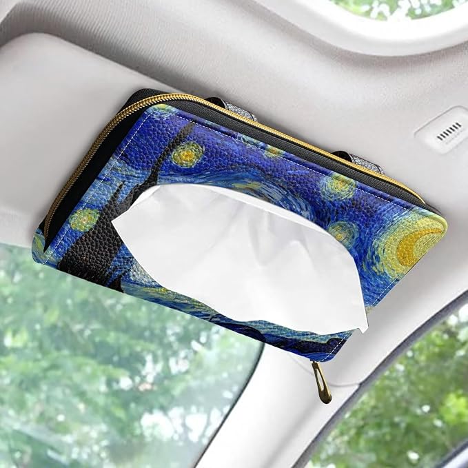 Sturdy PU Leather Visor Tissue Holder Car Sun Visor Tissue Box Holder Leather Napkin Holder Starry Night