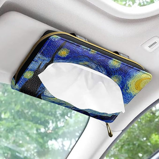Sturdy PU Leather Visor Tissue Holder Car Sun Visor Tissue Box Holder Leather Napkin Holder Starry Night