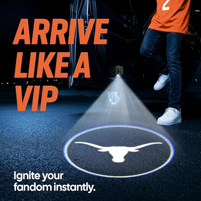 Sporticulture American Football Texas Car Door Lights Logo Shadow Display - Officially Licensed NCAA Car Accessories - Show Your Team Pride - Battery Powered, Universal Fit