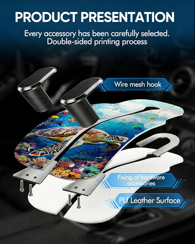 WOCOCN Purse Holder for Car, 2 Pack Heavy Duty Purse Hanger for Car, PU Leather Car Seat Hooks for Purses and Bags, Cute Turtle Headrest Organizer for Handbags & Backpacks