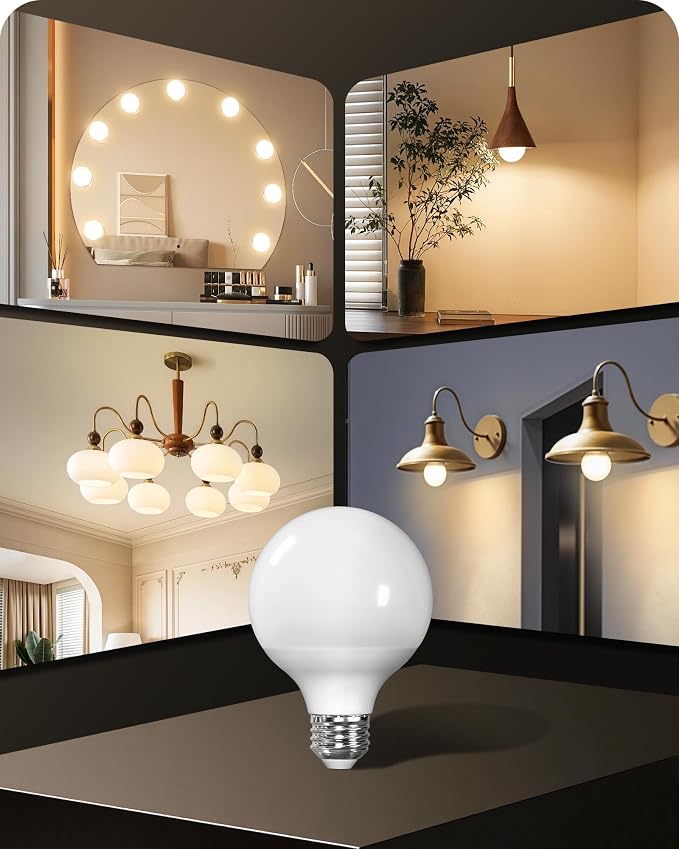 6-Pack G25 LED Vanity Light Bulbs, 5W (60W Equivalent),2700K Warm Light, 450LM, CRI90+, Non-Dimmable, Globe Bulb for Bathroom Mirror, Living Room, Bedroom, E26 Base, ETL Listed W01G2P605