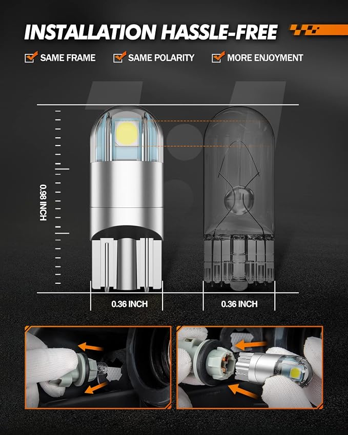 SEALIGHT 194 LED Bulb 6000K White, License Plate Light, Dome Light, T10 168 2825 W5W 3030 Bright Chips Wedge for Replacement Light Bulb, Map Trunk Door Courtesy Dash LED Light Bulb,Pack of 10