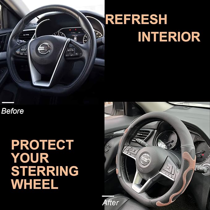 PINCTROT D Shaped Comfy Grip Steering Wheel Cover, Anti-Slip Design, Flat Bottom 14.5-15 Inch(Silicone Brown)
