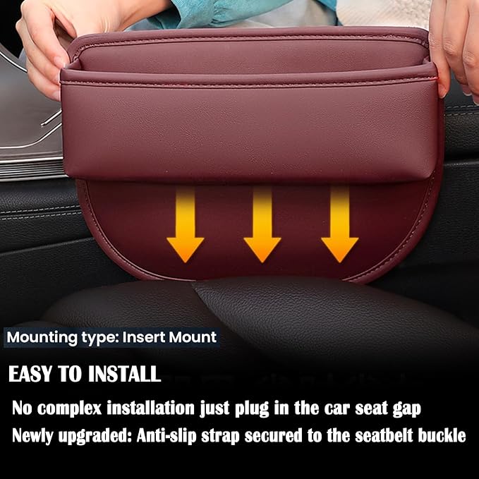 Universal Fit Premium Leather Car Seat Gap Filler Organizer, Center Console Organizer for Car SUV Truck（Burgundy, 1 Pack）