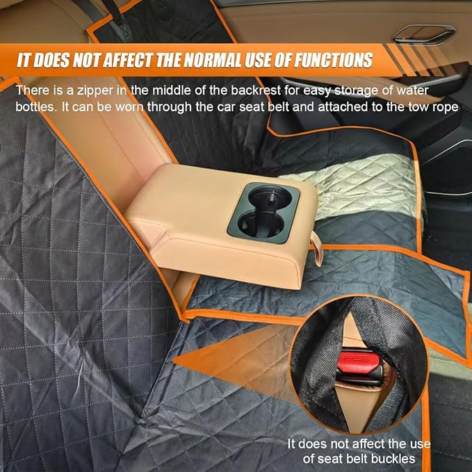 Car Back Seat Cover for Dog, 53" Pet Bench Backseat Cover, Orange | Waterproof Nonslip Car Seat Protector for Pet Kids for Cars SUVs Trucks
