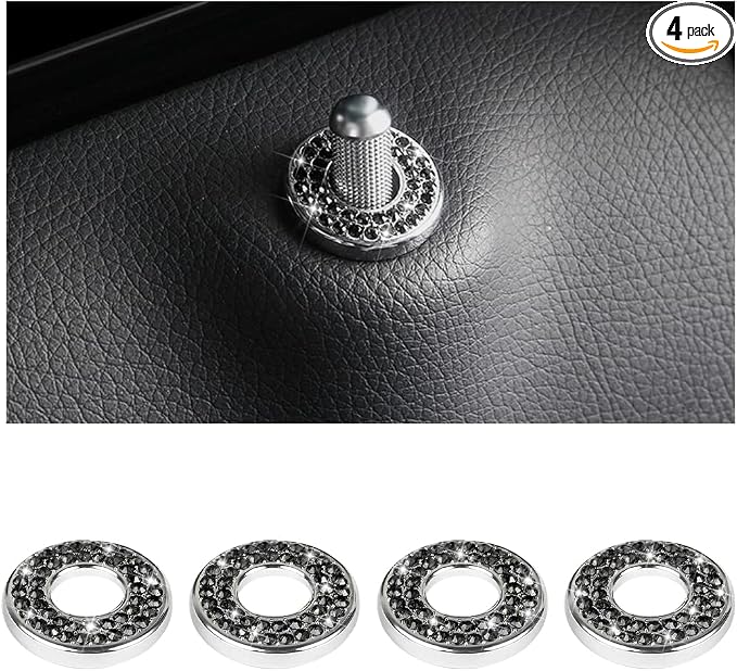 4PCS Bling Inner Car Door Lock Cover Stickers, Rhinestones Pull Rod Bolt Decorations, Crystal Auto Decals for Women Girls, Sparkly Car Door Lock Pin Caps for C Class C200L GLC260 C260L