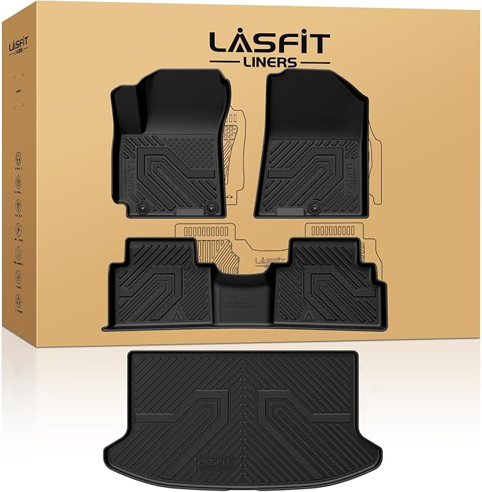 Lasfit Floor Mats & Cargo Mats for Kia Soul 2025 2024 2023 2022 2021 2020 (Fit Cargo Floor in Higher Position) All Weather TPE Custom Fit Floor Liners Car Mats & Trunk Mats Full Set