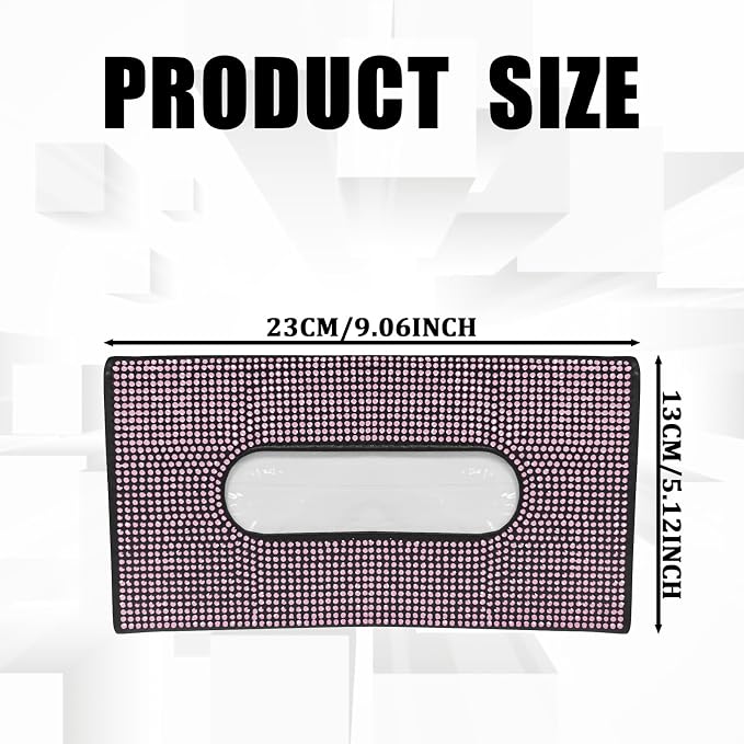 Bling Car Sun Visor Tissue Box Holder, Napkin and Face Mask Storage Box for Cars, Upgraded PU Leather Tissue Box with Crystal Rhinestones, Car Decoration Accessories for Women (Pink)