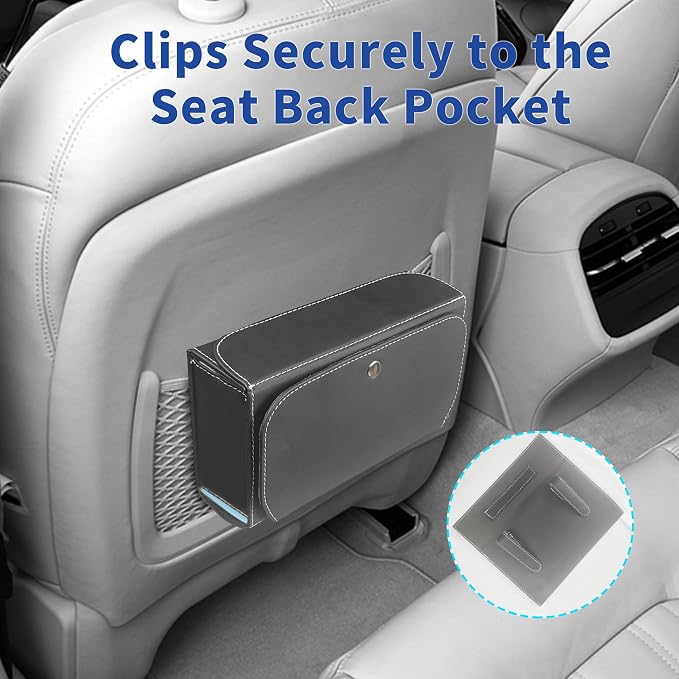 Car PU Leather Clip On Visor Tissue Holder with Mirror Storage Black | Tissues Box Cover for Sun Visors Large Rectangle Napkin Holder Fit for Various Tissue Sizes Box Organizer for SUV Sedan Truck