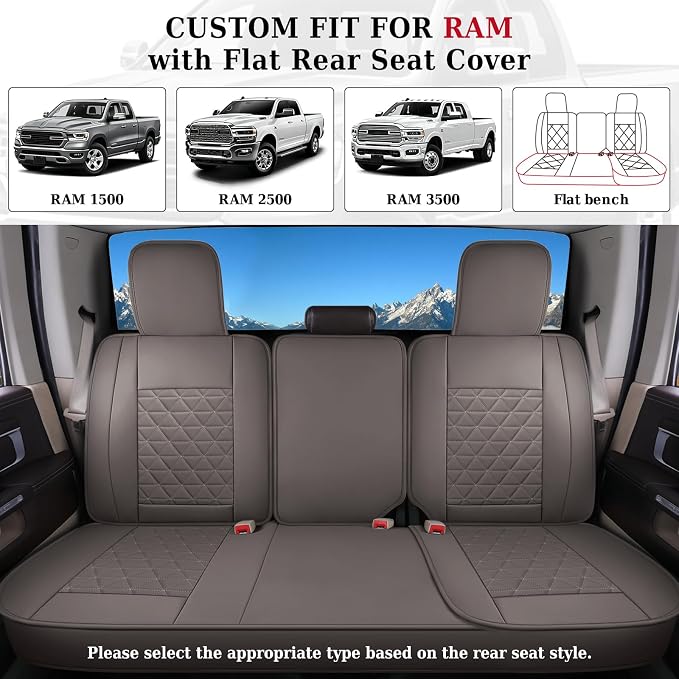 Coverado Leather Car Seat Covers, Waterproof Dooge Ram 1500 Seat Covers Compatible with 2002-2026 Dodge Ram 1500 2500 3500 with Flat Bench (Full Set, Coffee)