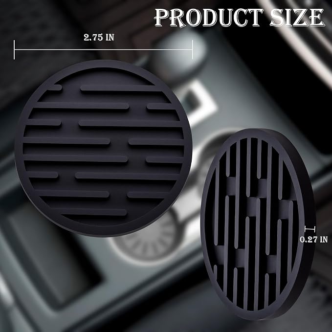 4 Pack Silicone Car Cup Holder Coaster – 2.75 Inch Anti-Slip Drink Coaster, Perfect for Coffee & Beverages – Cute Car Interior Decor for Women & Girls (Black)