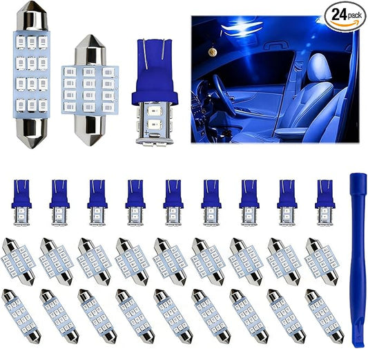 24PCS LED Interior Bulb Kit, Multi-Spec 194 T10 DE3175 578 31mm 42mm Dome Light Bulbs, Interior Replacement Lamps for Car Map, License Plate, Door, Trunk and Side Marker Lighting (Blue)