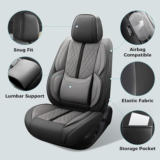 Seat Covers for 2019-2026 Dodge Ram 1500/2500/3500, Flat Bench | lumbar padded, premium waterproof leather, full coverage, anti-slip, storage pockets, long-term durability, airbag compatible