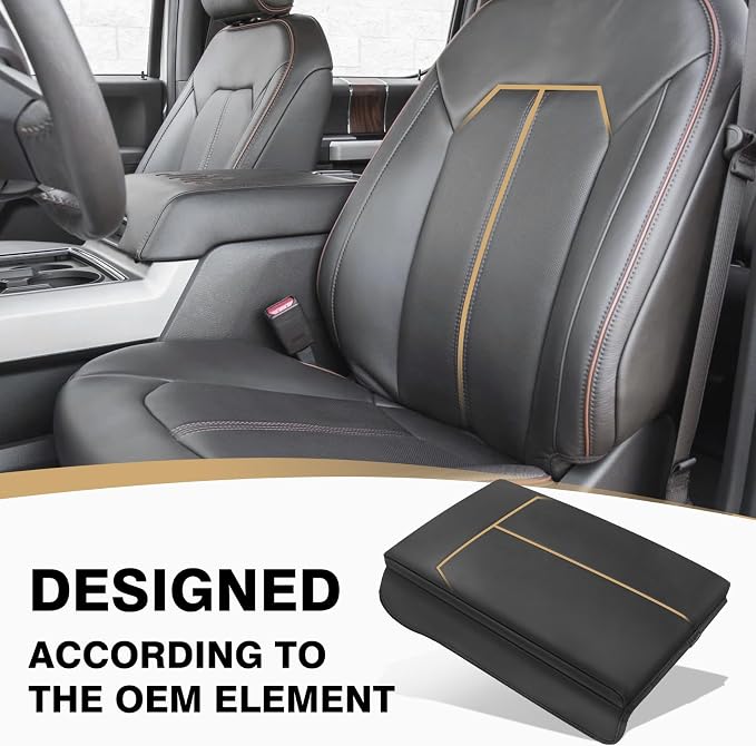 Muslogy Center Console Armrest Cover Fit for Ford F150 2015-2020 & F250 F350 F450 2017-2022 & Expedition 2018-2024 Accessories, Armrest Pad Console Lid Cushion Vegan Leather 1-Inch Thick(Bucket Seat)