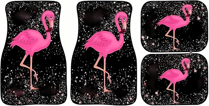Universal Fit Car Floor Mats Set of 4Pcs, Pink Flamingo Theme All-Weather Front Rear Car Carpet Mats, Non-Slip Car Floor Mat Car Accessories for Automotive Trucks SUV Sedans Vans
