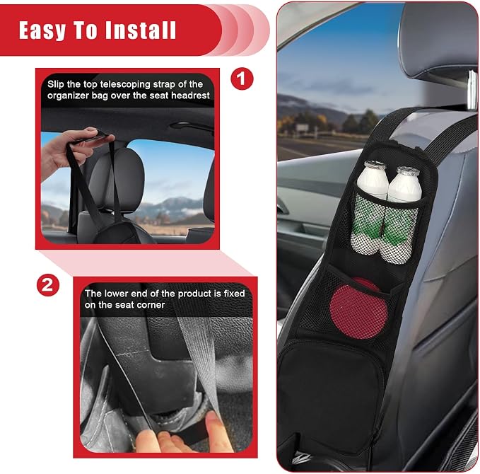 QUICTO Car Seat Storage Hanging Bag, Multi-Pocket Seat Side Organizer, Car Multifunctional Storage Mesh Net Pocket, Can Hold Mobile Phone, Wallet, Glasses, Suitable for Cars, SUVs, Trucks