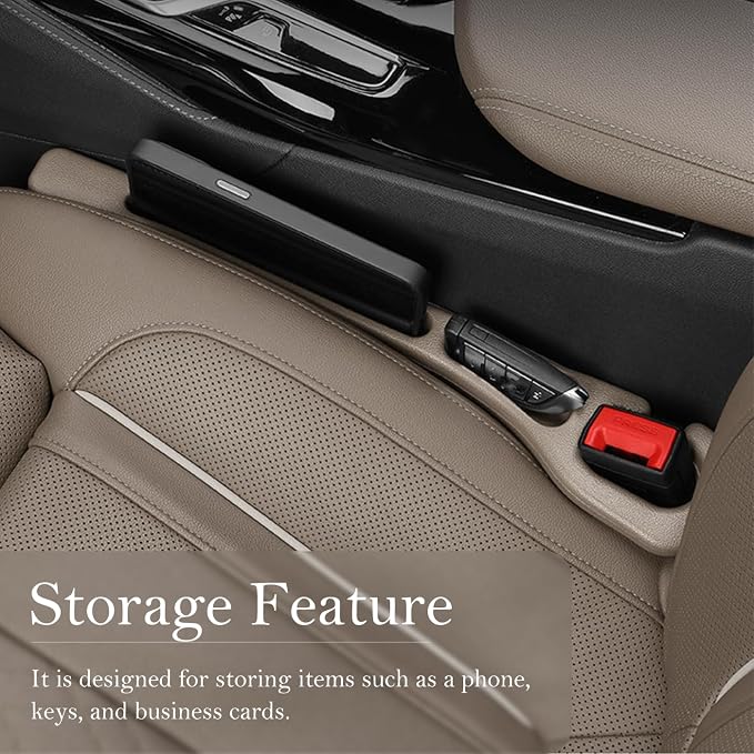 Car Seat Gap Filler 2-Pack, Universal Car Seat Gap Filler Organizer, Seat Gap Plug – Fills Gap Between Seat & Console (Beige)