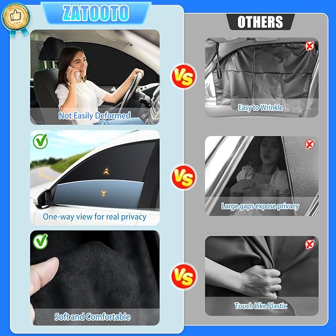 ZATOOTO Car Window Shades for Front Side Window Suede Sun Shade for Privacy | 2PCS Side Window Curtains UV Protection, Car Window Cover for Block Out Light for Camping, Sleeping, Cloth Changing