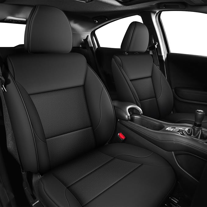 AOMSAZTO Custom Fit Seat Cover for Honda HRV 2016-2018 EX EX-L&2016-2022 LX | Full Set Faux Leather HR-V Car Seat Protector Black