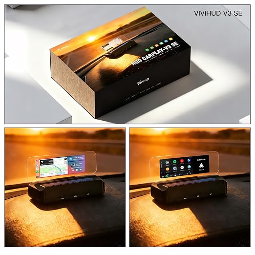 VIVIHUD V3-SE Wireless CarPlay Android Car HUD Head-Up Display Cluster Screen HD Display Bluetooth OBD2 GPS Speedometer Plug and Play Smart Automatic Brightness