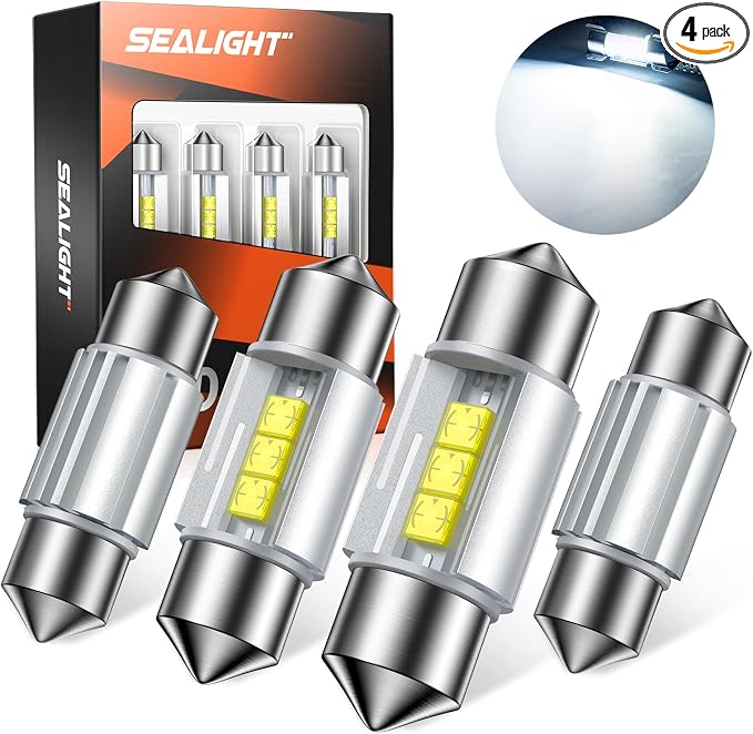 SEALIGHT 31mm DE3175 LED Bulbs DE3021 DE3022 LED Bulbs CSP-2525 Ceramic Chipsets 6500K White Super Bright Error Free CANBUS Interior Car Light for Dome Map Door License Plate Lights Bulbs (Pack of 4)