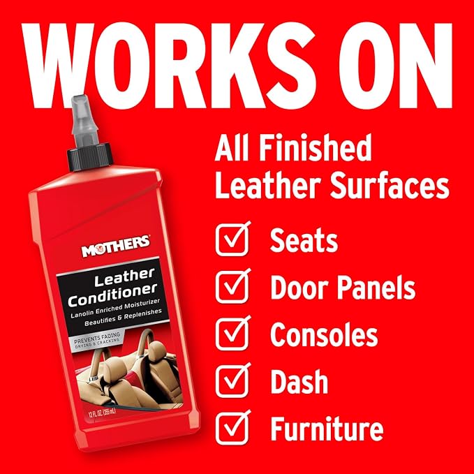 Mothers Leather Conditioner, 12 oz. (06312) | pH Balanced, Lanolin & Neatsfoot, Replenishes Natural Oils Lost to Heat & Sun, Protects & Prevents Fading, Drying & Cracking