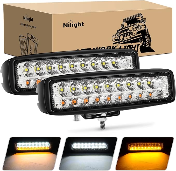 Nilight LED Pods 2Pcs 54W White/Amber 6 Inch Flood Offroad Fog Light Bar Waterproof Lighting for Tractor Boat SUV ATV UTV 4WD Car Truck Motorcycle Dirt Bike Golf Cart 12V 24V