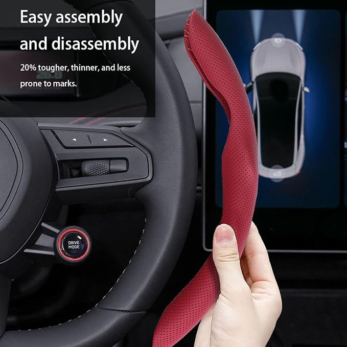 Car Steering Wheel Cover, O/D Shape, Nappa Leather, Segmented, Anti-Slip, Odorless, Breathable, for Men & Women, 14-15inch (Burgundy)