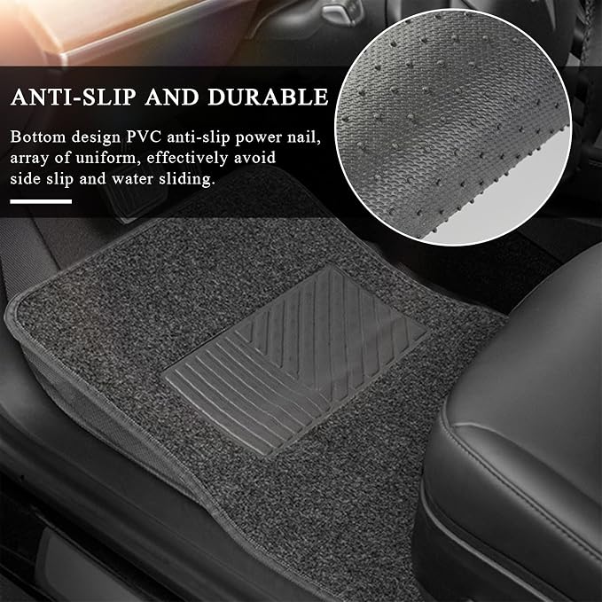 4PCS Car Floor Mats, Anti-Slip Waterproof Car Carpets with Safety Heel Pad, Heavy Duty Floor Mat for All Weather Protection, Universal Trim to Fit for Sedans Trucks SUVs (Wine Red)