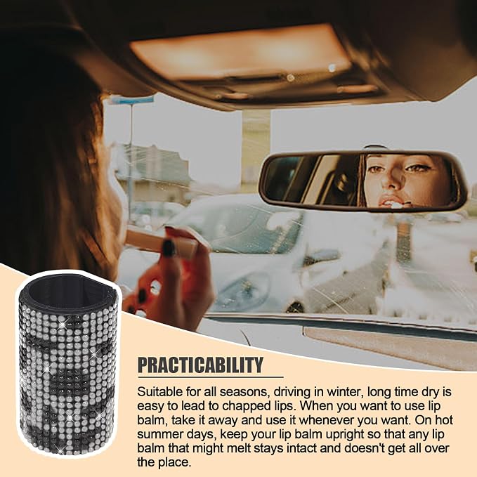 Upright Car Chapstick Holder, Bling Insulating Lip Balm Holder,Rhinestone Car Accessories for Women Interior ,Suitable for Most Vehicles. (Cow)