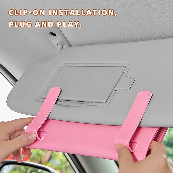 Car Visor Tissue Holder, Premium Leather Sun Visor Napkin Organizer with Tissue Refill, Universal Backseat Napkin Case Sunvisor Mask Holder for Cars SUVs Trucks RVs (Pink)