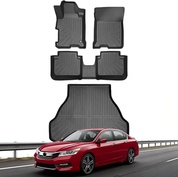 Floor Mats for Honda Accord 2013-2017(Only for Sedan) Custom Fit TPE Liners | All Weather Waterproof Floor Mats with Cargo Liner, Anti-Slip TPE Rubber Protection, Full Set for Front & Rear Rows Sedan