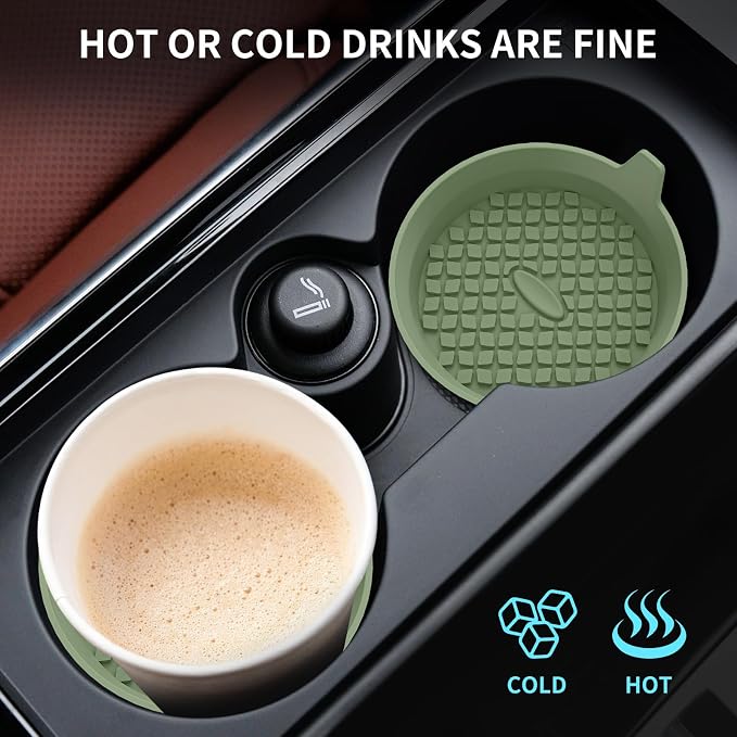 ME.FAN Car Cup Holder Coasters [4 Pack] Silicone Cups Mats, Automotive Universal Non-Slip Recessed Interior Accessories Olive Green