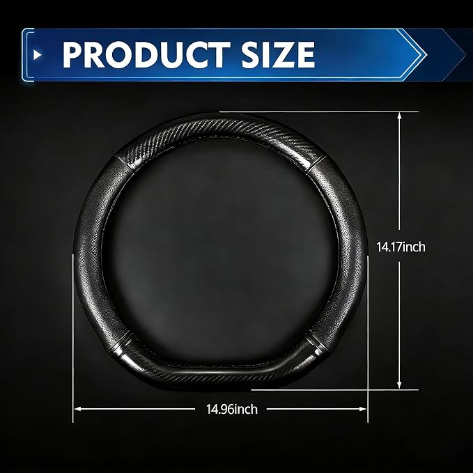 1 Pack Car Steering Wheel Cover Carbon Fiber, Leather Non-Slip Protector, Breathable All Season Universal Fit for Most Cars, Trucks, SUVs (D-Shaped)