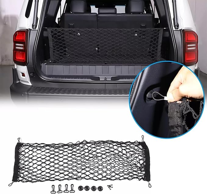Rear Trunk Envelope Mesh Cargo Net Suitable for 2024 2025 2026 Toyota Land Cruiser 250 1958 Prado Lc250 J250 Rear Trunk Mesh Cargo Storage Net Bag