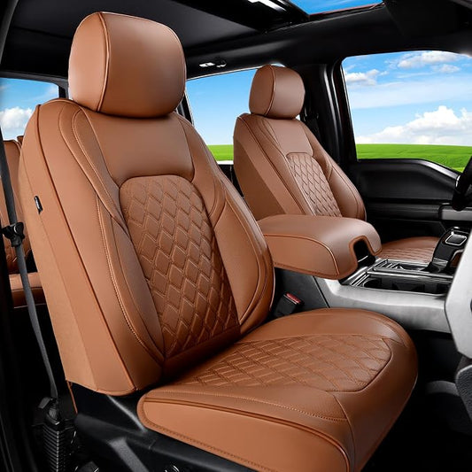 Huidasource Fit for Brown Chevy Silverado/GMC Sierra Front Seat Covers, Thickened Perforated Nappa Leather Front Truck Seat Covers 2007-2026 1500, 2015-2026 2500HD 3500HD Crew Double Extended Cab