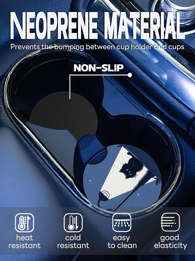 WOCOCN Car Coasters,Cup Holder Coasters for Car,2.75inch Anti Slip and Absorbent,Cute Automotive Interior Accessories for Cup Holder,Pack of 2 (Street Lamp Kitten)