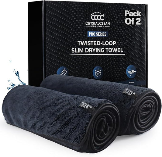 Crystal Clean Single-Sided Pack of 2 XL (28x36) Car Drying Towel – Korean Microfiber Towel with Double Twisted Loop, Professional Drying Towel for Car Detailing - Quick Dry, Paint Safe & Swirl-Free