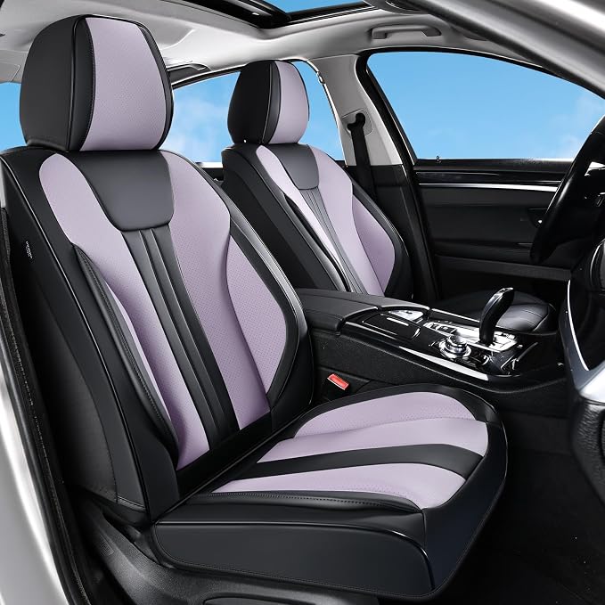 Huidasource Full Set Car Seat Covers, Durable Waterproof Faux Leather, Universal Fit for Most Cars, SUVs & Trucks, Airbag Compatible, Wear Resistant for Commutes & Road Trips, Black & Purple