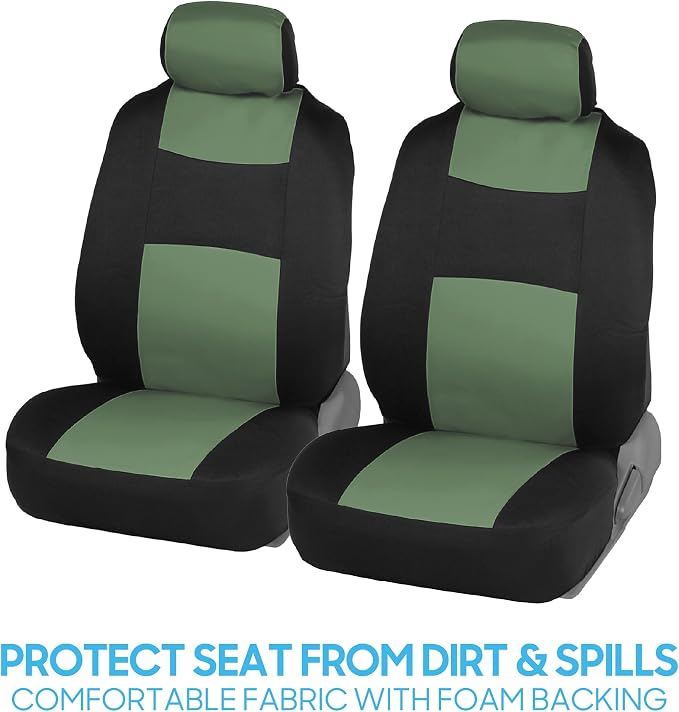 BDK PolyPro Car Seat Covers Full Set in Green on Black, Front and Rear Split Bench Seat Covers for Cars, Easy to Install Car Seats Cover Set and Accessories for Auto Trucks Van SUV - Green