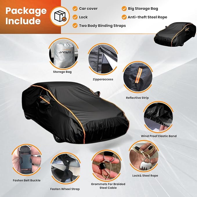 Super Lightweight Small car Cover,Sedan Covers for Automobiles All Weather Waterproof,Full Exterior Covers Rain UV Protection Fit Sedan 178" to 186"